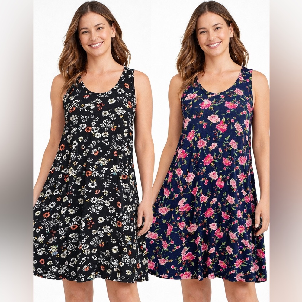 Floral Sleeveless Women's Dress - Black and Blue bundle